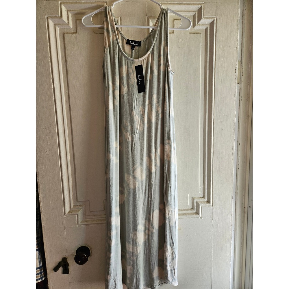 Lulus‎ Tie Dye Maxi Dress Sage Green Cream Sleeveless Tank Scoop Neck New Small